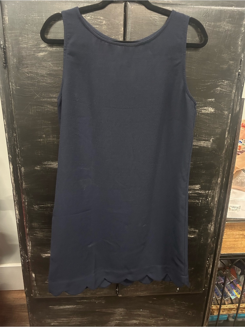 mittoshop Navy Sleeveless Scallop-Hem Midi Dress